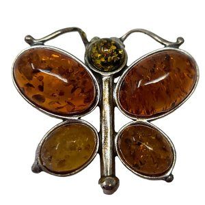 Sterling Silver 925 Butterfly Insect Pendant Faux Stones Womens Jewelry 7697